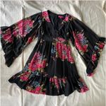 Betsey Johnson Bambi Dress Black Floral Bell Sleeve Ruffle Mini Photo 7