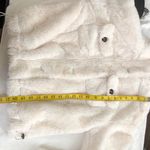 Cream and white faux fur bomber jacket zip up and button long sleeve Size M Photo 2