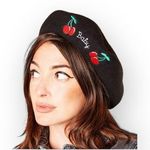 VHTF: Valfre ☻︎ Cherry Bomb Baby Embroidery Wool French Beret ☻︎ Black XS S M L Photo 0