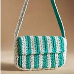 Anthropologie NWOT STRIPED RAFFIA SHOULDER BAG IN Green Photo 2