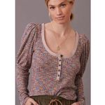 Anthropologie Puff Sleeve Knit Henley Top Women's M Boat Neck Romantic Prairie Photo 0