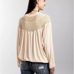 Gimmicks by BKE Size L Crochet Yoke Henley Peasant Top Cream Boho Ribbed Cottage Photo 5