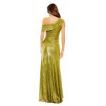 Mac Duggal NWT Off The Shoulder Ruched Waist Slit Metallic Gown in Green Size 16 Photo 1