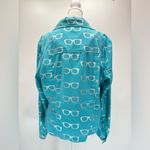 Just B Teal Linen Blend Lightweight Jacket w Rhinestone Sunglasses & Buttons L Blue Size L Photo 5
