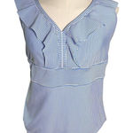 Time and Tru Plus 3X Blue Striped One Piece‎ Swimsuit Ruffle V Neck 24W 26W Photo 0