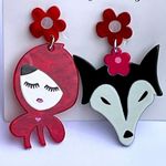 Red Riding Hood and Wolf acrylic large drop earrings gift flower retro New gift Photo 0