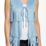 Love Token Stuart Fringe Vest in Dream Blue XS Suede Front Tie Baby Blue Preppy Photo 0