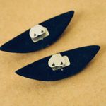 Vintage 60s Oblong Black Velvet Beaded Shoe Clips Photo 1