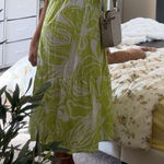 Puff Sleeves Light Green Floral Design Maxi Dress Size XS Photo 0