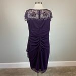XScape  Beaded Chiffon Short Sleeve Ruched Sheath Cocktail Dress Purple Size 16 Photo 5