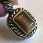 Vintage Silver Tone & Brown Tigers Eye Look Boho Chunky Pendant Photo 2