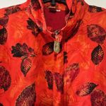 FUDA Jacket Womens L Orange Leaf Fall Bomber Zip Mock Neck 100% Silk Bright Bold Red Size L Photo 5