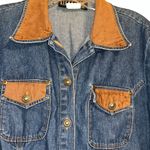 Denim Jacket with Faux suede leather Brown Accents Blue Size M Photo 2