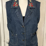 Unique Vintage Vintage Blue Denim Cotton Plus Size Floral Vest Photo 0