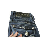 Rock Revival Stephanie Skinny Dark Wash Distressed Embellished Jeans Size 27 Photo 2