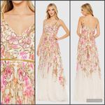Mac Duggal  5671 Beige V Neck Floral Embellished Spaghetti Strap Gown Dress Photo 2