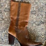 Vintage Tooled Leather Western Cowboy Stacked Heel Boots in Cognac Brown Photo 2