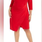 Taylor Woman 14W Crewneck 3/4 Sleeve Red Sheath Ruched Cinched Faux Wrap Dress Photo 1