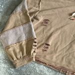 POL  Hoodie Sweatshirt Womens Medium Peach Tan Oversized Crop Boho Ripped Photo 5