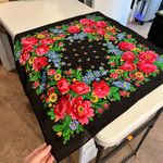 None Vintage Black Soft Woven Bandana Neck Tie Scarf Wrap Bright Floral Print Photo 3