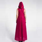 Aakasha Raspberry Red Linen Front Pleated Hood Sleeveless Lagenlook Maxi Dress Size XL Photo 3