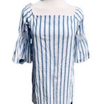 AQUA Mini Dress Blue/White Cotton Striped 3/4 Bell Sleeve Size S Photo 1