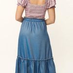 Unique Vintage NWT 1970s Chambray Ruffle Tiered Midi Skirt SMALL Photo 1