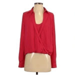 BCBGMAXAZRIA Y2K Red/Pink Jaclyn Surplice High Low Blouse Size XXS Photo 1