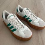 Adidas  Cream and Green Sneakers with Brown Sole Photo 2