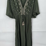 World Market Mira Embroidered Kaftan Maxi Dress Women L/XL Green Boho Peasant Size 1X Photo 0