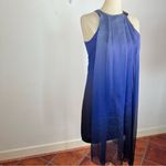 Halston Heritage Blue Chiffon Drape Midi Dress Photo 1