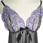 Y2K Sheer Floral Lace Babydoll Lingerie Nightie Black Purple Mesh Bow L Size L Photo 6