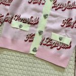 Karl Lagerfeld $399 NWT  Women Pink Logo Cardigan Sweater Jacket Rhinestone Heart Photo 5