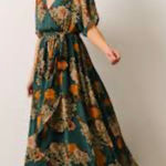 Baltic Born  Madeline maxi dress jade Floral Print Wrap ruffle Belted High Low Photo 0