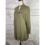 ZARA  Babydoll Dress Womens S Army Green Polka Dot Split Mock Neck Viscose Photo 4