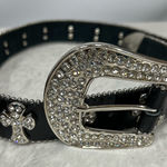 Y2K Crystal Embellished Black Belt western crosses studded motorcycle cowgirl Photo 0