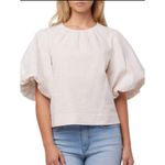 joe's jeans JOE'S Cotton Seersucker Puff Sleeve Top In Khaki White Stripe Size XL X-Large Photo 0