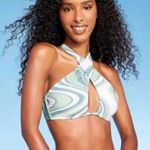 Shade & Shore Women's Wrap Halter Bikini‎ Top  Green/White Size Small (4-6) Photo 0
