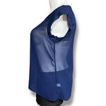 Spense Womens Sheer Blouse Shirt Top Cap Sleeve Round Neck Pullover Blue Large Photo 4