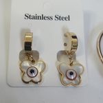 Gold Cuff Bracelet & Huggie Earrings Evil Eye Butterfly Set Photo 2