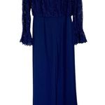 Adrianna Papell Off Shoulder Crepe Jumpsuit With Lace Bodice Navy Blue Size 2 Photo 2