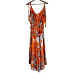 Chicme Belted Maxi Dress Womens XL Orange Floral Lightweight Resort Vacation Photo 2