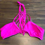 O'Neill O'Neil Beach Street Hot Pink Bikini Top High Neck Criss Cross Strappy Halter L Photo 3