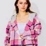 Pink Plaid Jacket with hoodie Size small Photo 0