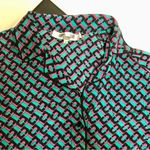 Diane Von Furstenberg DVF Chain Print Silk Cropped Short Sleeve V-Neck Top Button Front Boxy Pajama L Photo 9