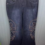 Shyanne  Womens Dark Wash Embroidered Flared Jeans Size 34 Photo 0