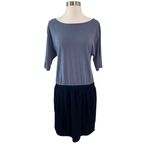 Uniqlo  Shirt Dress Size L Blue Colorblock 3/4 Sleeves Cotton Modal Casual Travel Photo 1