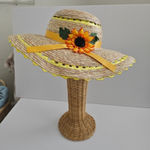 Vintage Sunflower Straw Hat Orange Bow Round Sun Wide Brim Straw Hat Tan Photo 0