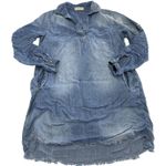 Bella Dahl Dress Womens Small Blue Chambray Denim Long Sleeve Frayed Hem Mini Photo 0