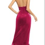 Rose Red Velvet Halter Mermaid Dress Photo 3
